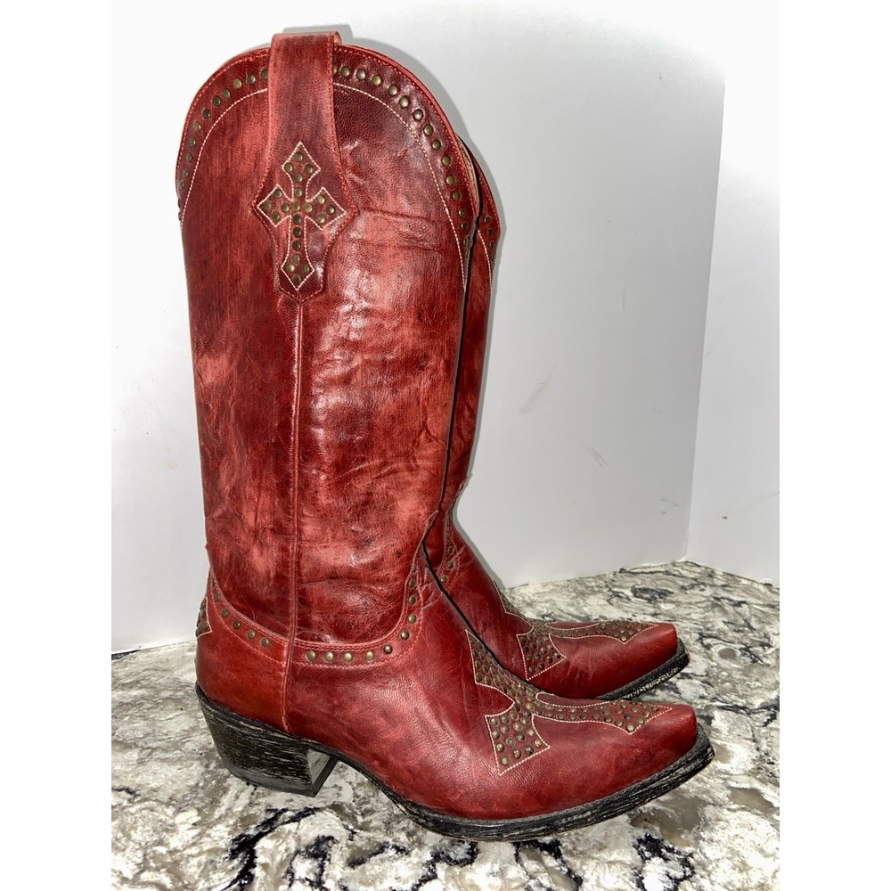 Old Gringo Boots Womens 6.5 B Red Leather Studded Cross Western Cowboy